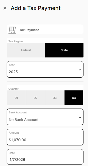 Tax payments list updated with newly added payment