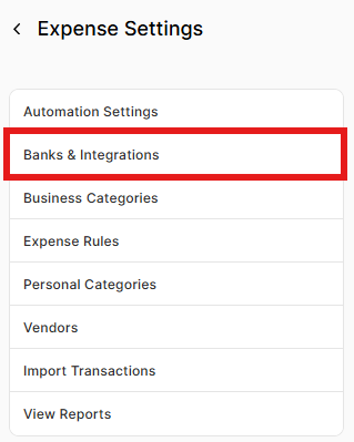 Banks and Integrations screen showing linked financial institutions
