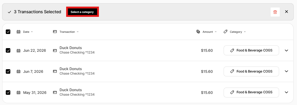 Multiple transactions selected with Speed Tagging toolbar