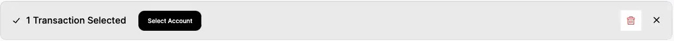 Selection bar showing how many transactions are selected, with a trash icon on the right